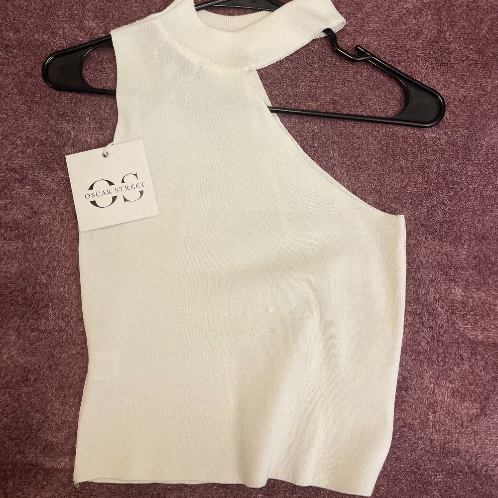 white asymmetrical sweater crop top NWT size M/L